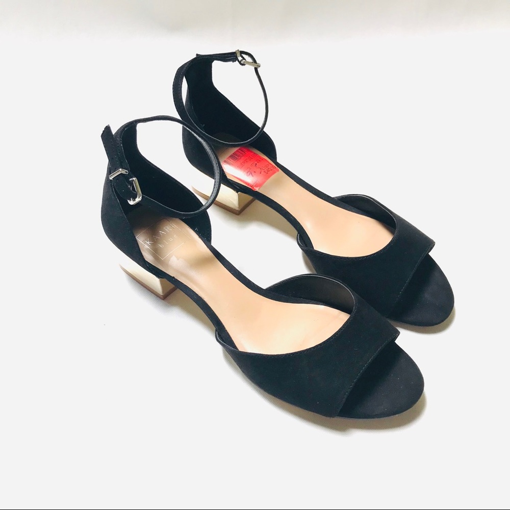 Kaari Blue Peep toe block metallic black heel 9.5